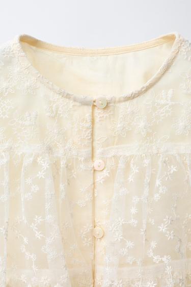TULLE SHIRT WITH RUFFLES AND FLOWERS - Ecru by Zara - Image 2