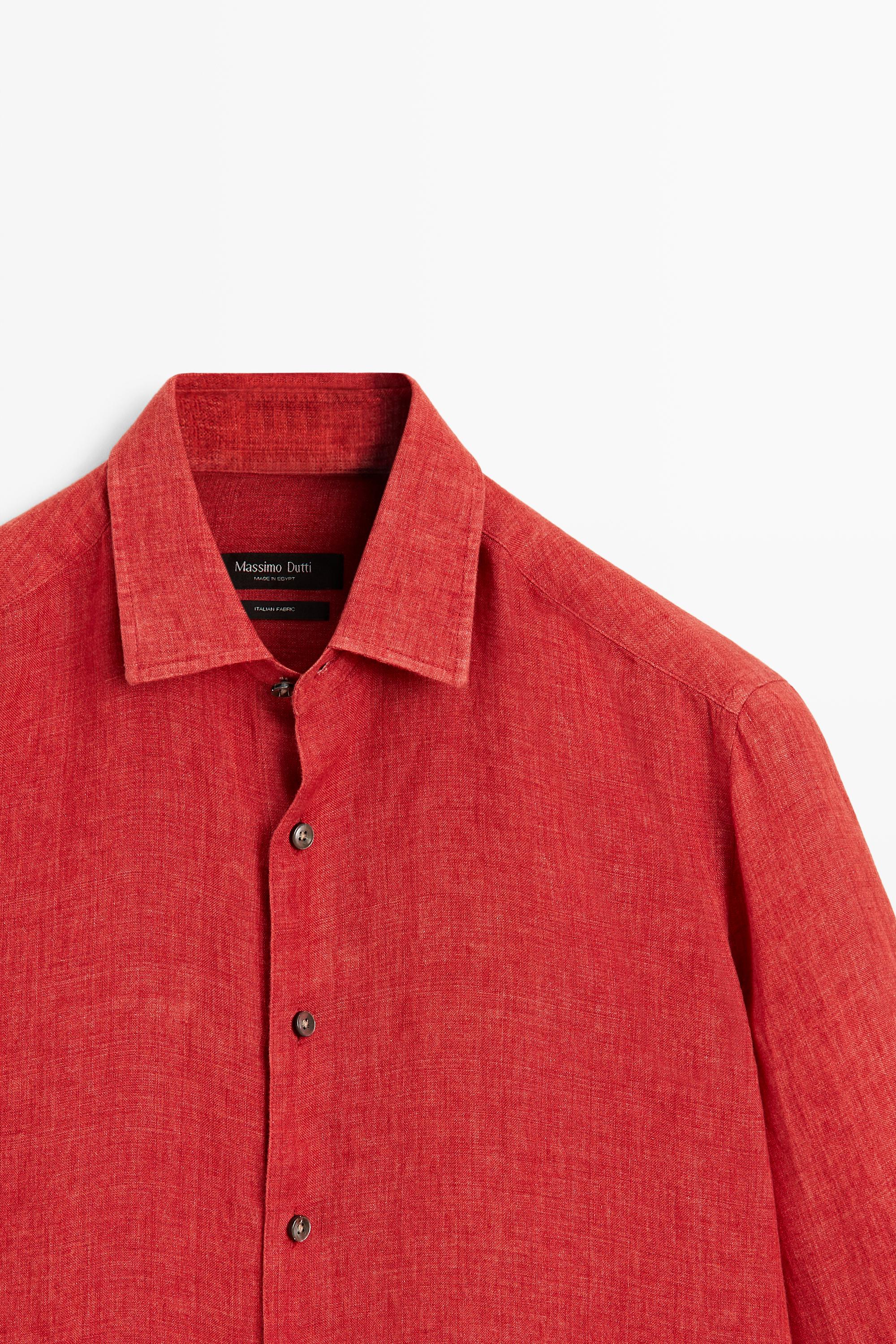 Regular fit 100% linen faded shirt — Red