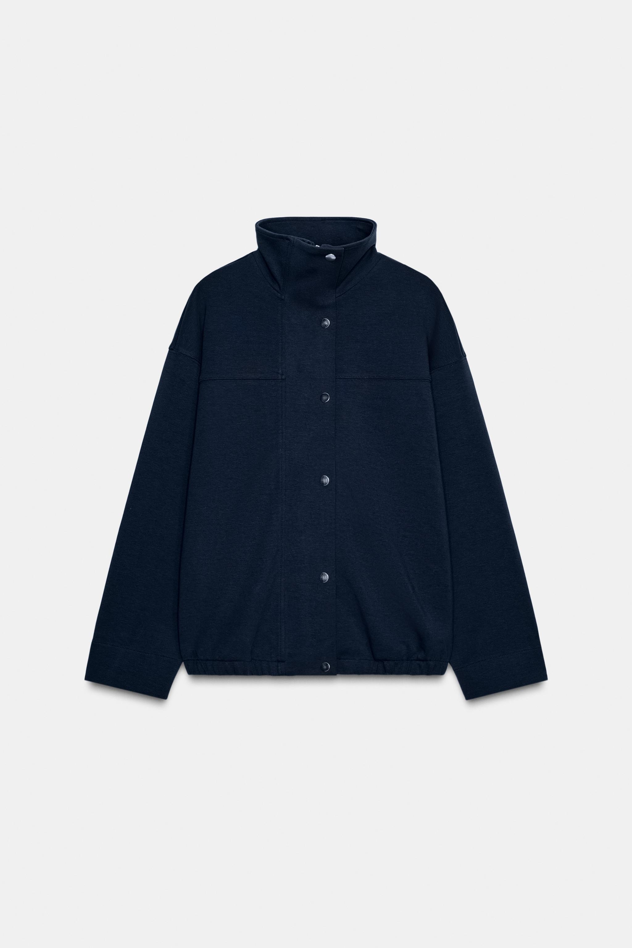 INTERLOCK HIGH-NECK BOMBER JACKET - Navy blue | ZARA United States
