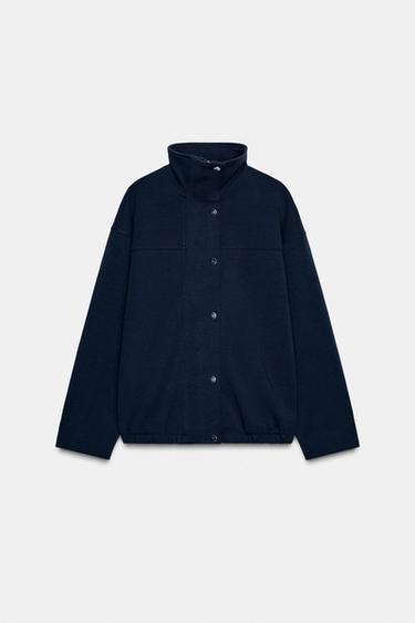 Zara INTERLOCK HIGH-NECK BOMBER JACKET - Navy blue