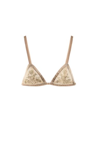 Zara BEADED LACE TRIANGLE BRA - Light pink
