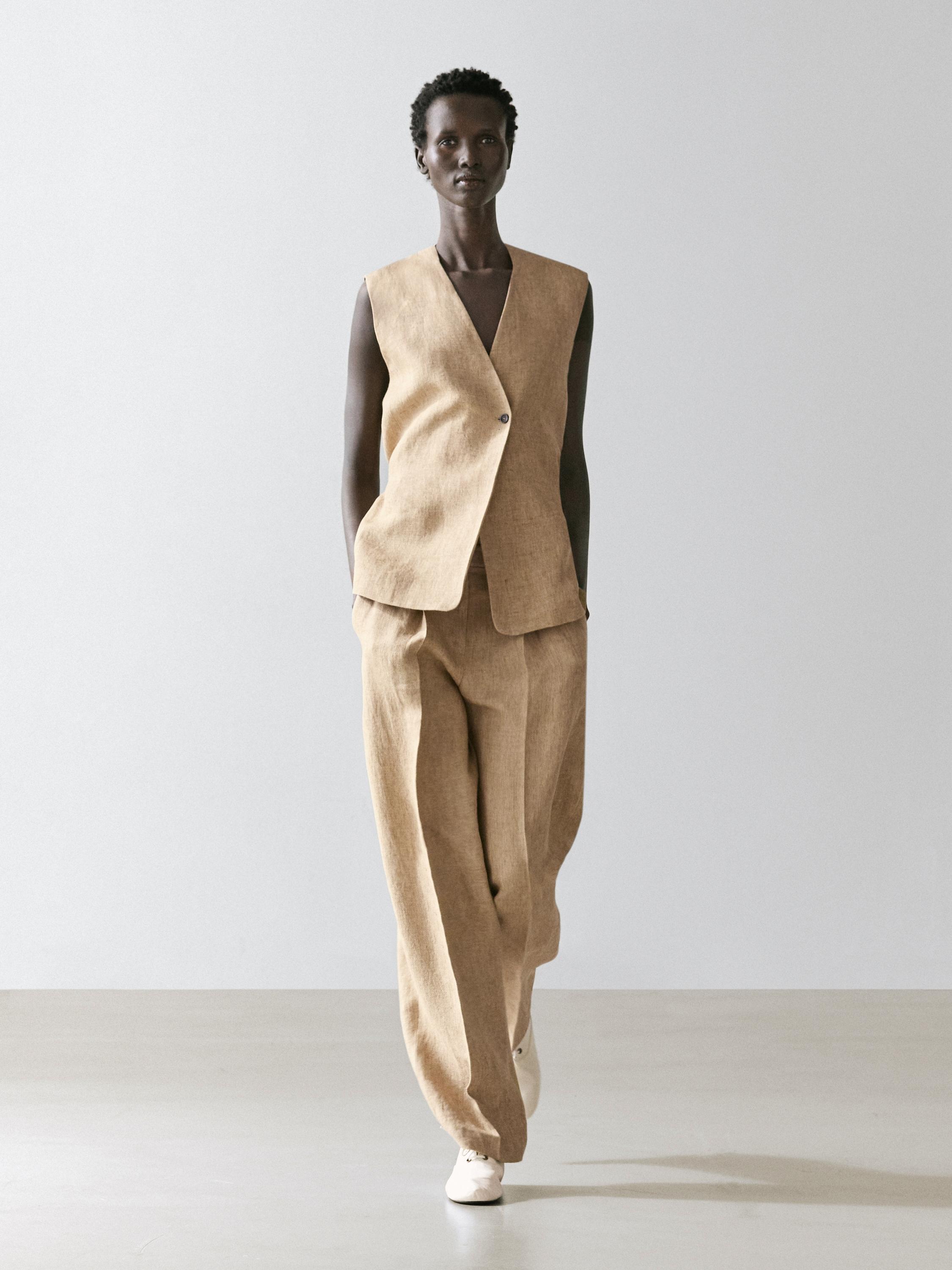 Veste sans manches croisée lin