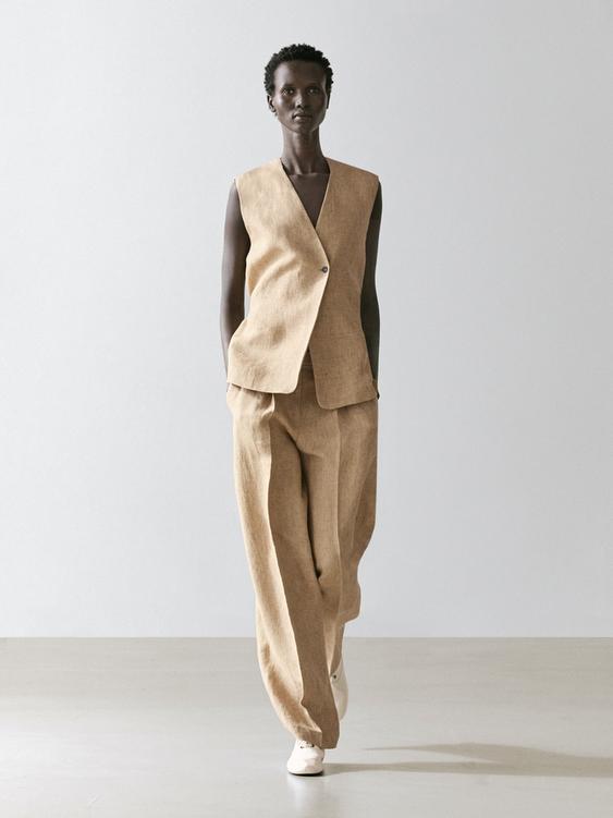 Linen waistcoat with crossover fastening from Zara - $100
