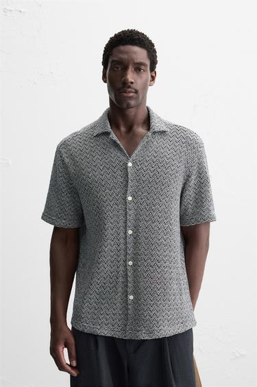 CHEMISE STRUCTURÉE OUVERTE - Bleu marine / Blanc de Zara - Image 1