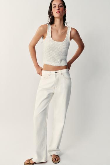 TOP PUNTO LENTEJUELAS HILO METALIZADO - Crudo de Zara