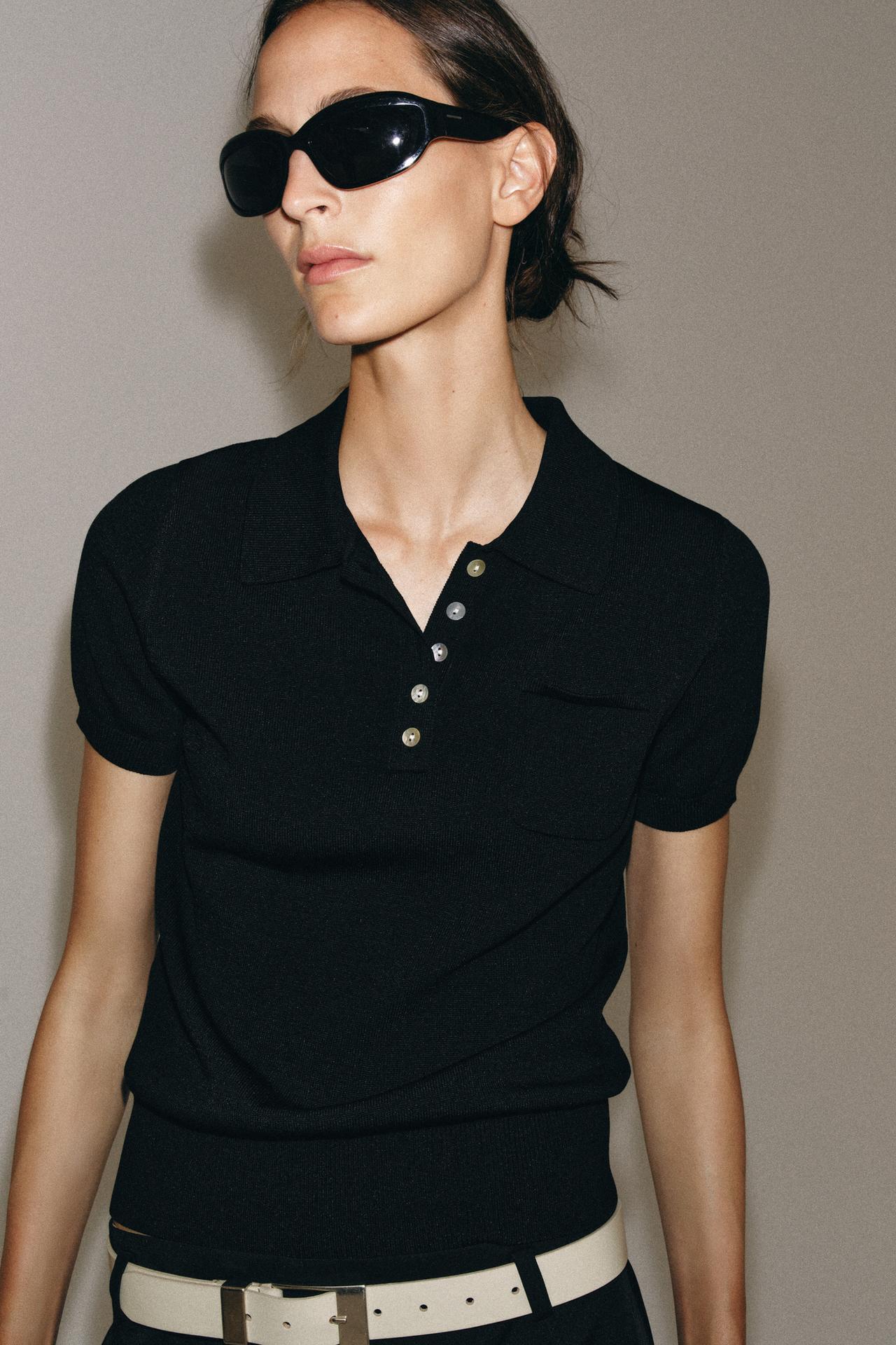 SHORT SLEEVE KNIT POLO SHIRT — Black