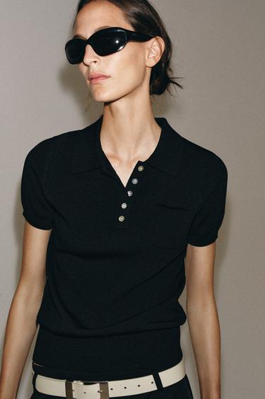 POLO EN MAILLE À MANCHES COURTES - Noir de Zara