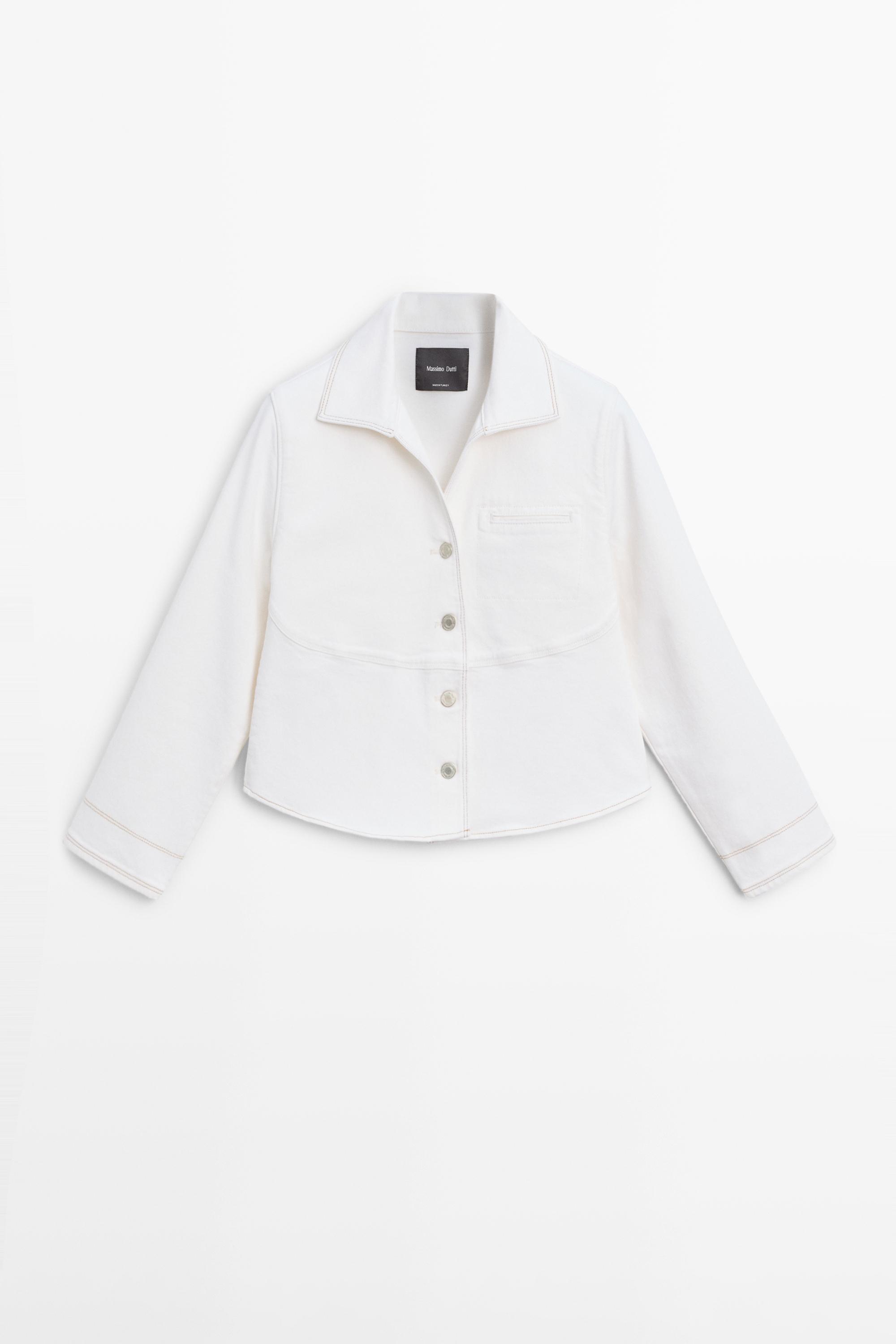Denim jacket with contrast seam — White