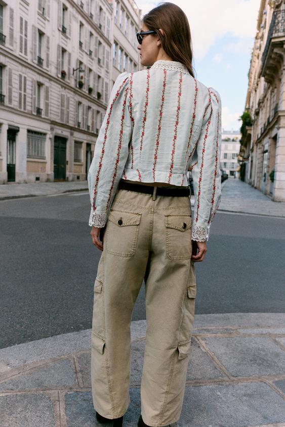 BLOUSE IMPRIMÉE GUIPURE - Bleu / Blanc de Zara - Image 4