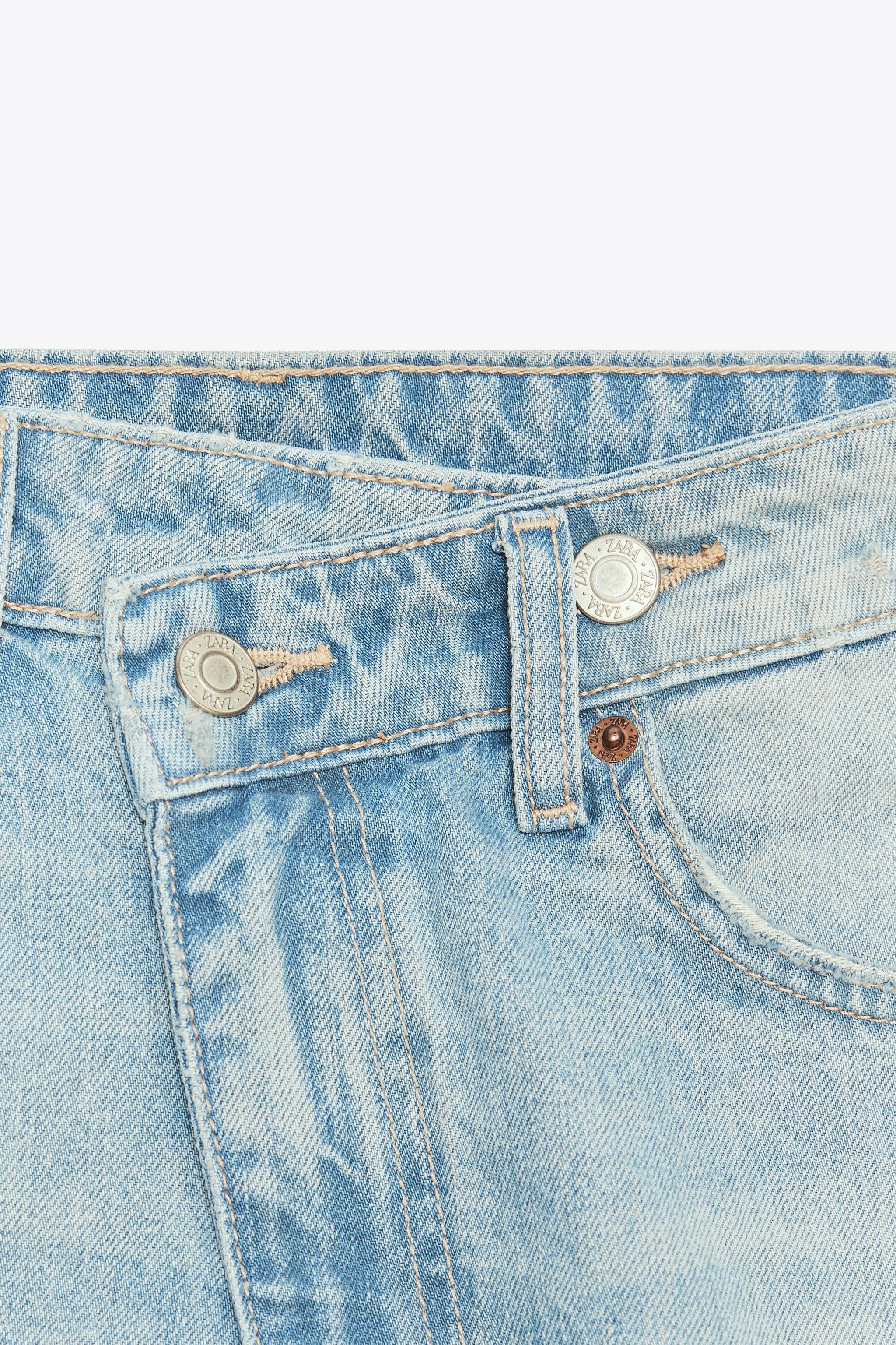 ZARA TRF デニムバミューダパンツ 4060/006 TRF ダメージ ミッドライズ デニムバミューダパンツ - ネイビー