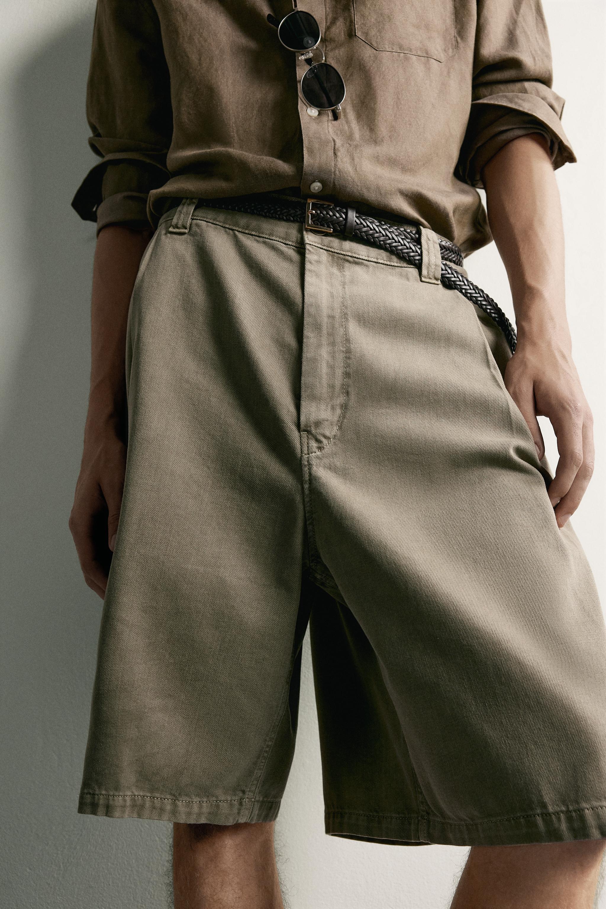 Wide-Leg Pleated Bermuda Shorts