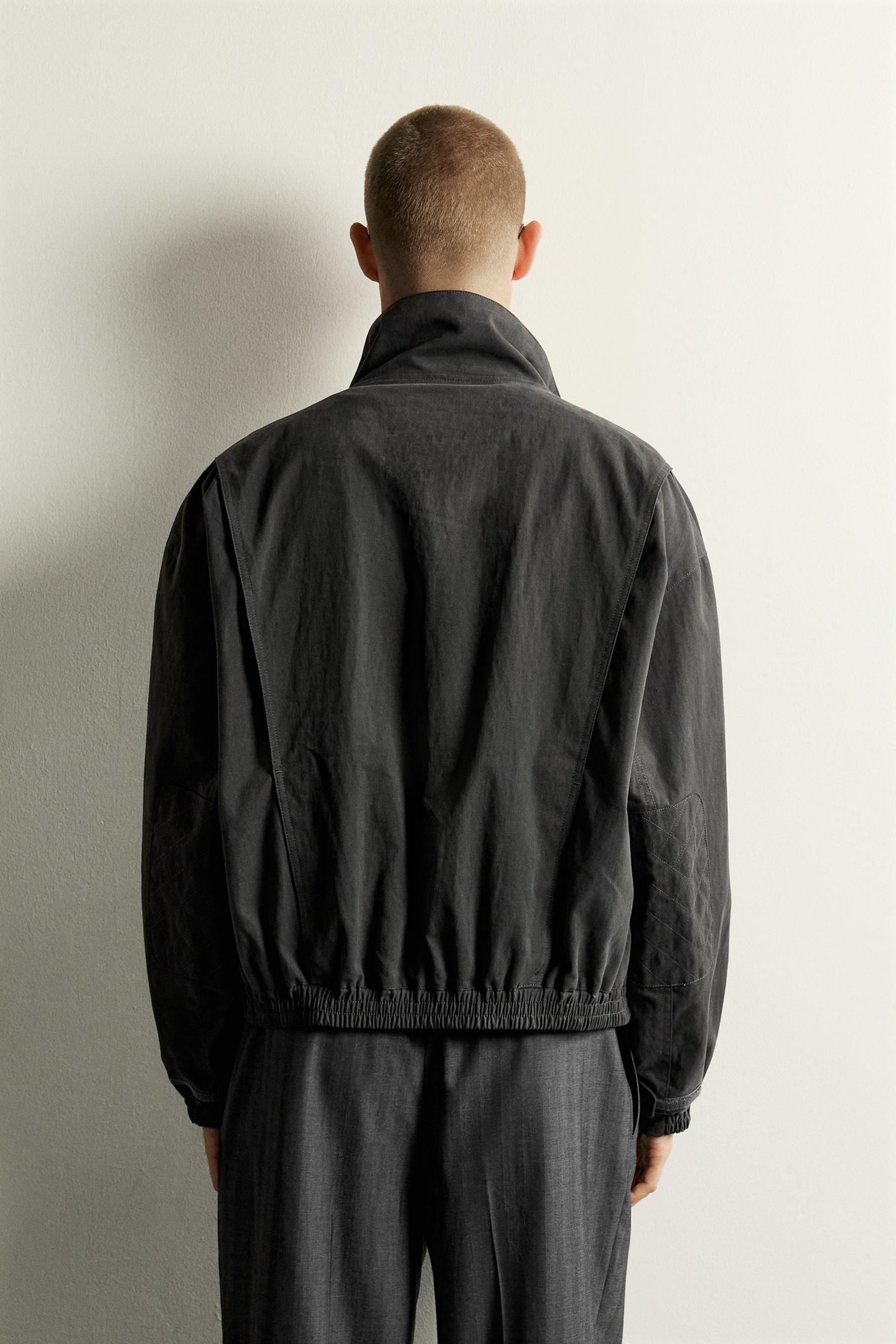 Мужская куртка Zara Cropped-Fit Jacket with Elbow Patches, цвет: Антрацитовый серый — фото 3