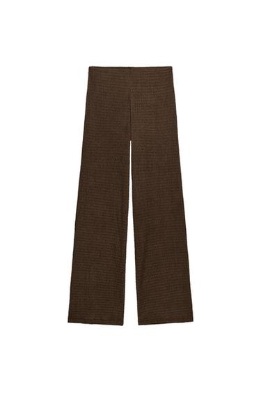 TEXTURED STRAIGHT-LEG TROUSERS - Dark brown by Zara