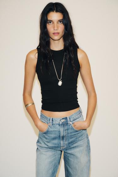 TOP RIB TIRANTES - Negro de Zara