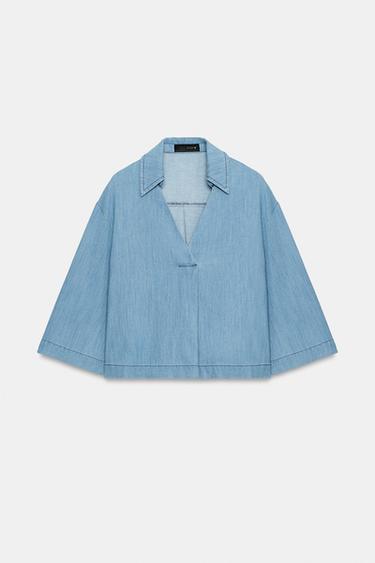 بلوزة منسدلة بفتحة صدر على شكل V - أزرق الخاص بـ Zara - صورة 0