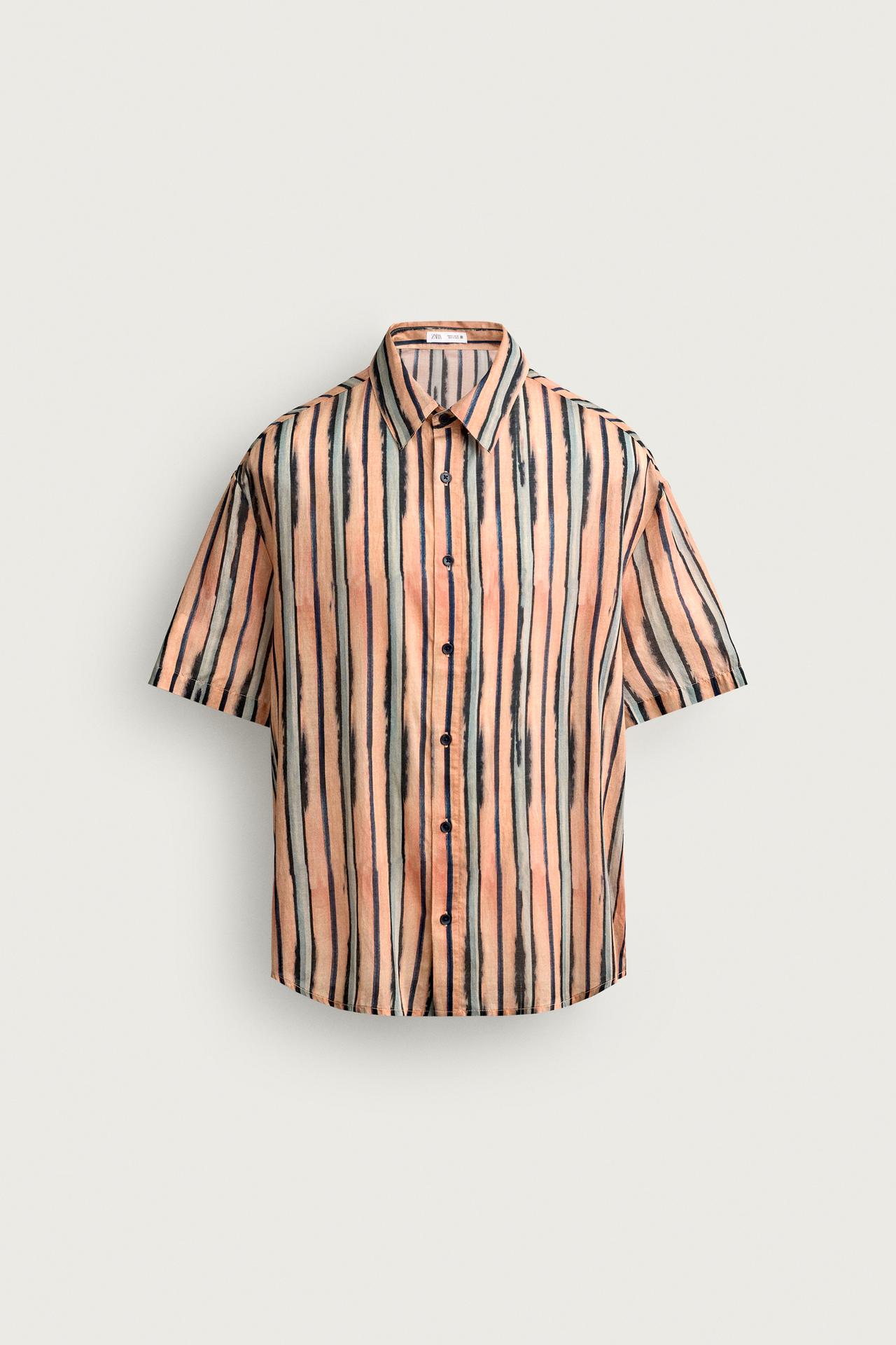 COTTON-VISCOSE STRIPED SHIRT — Salmon