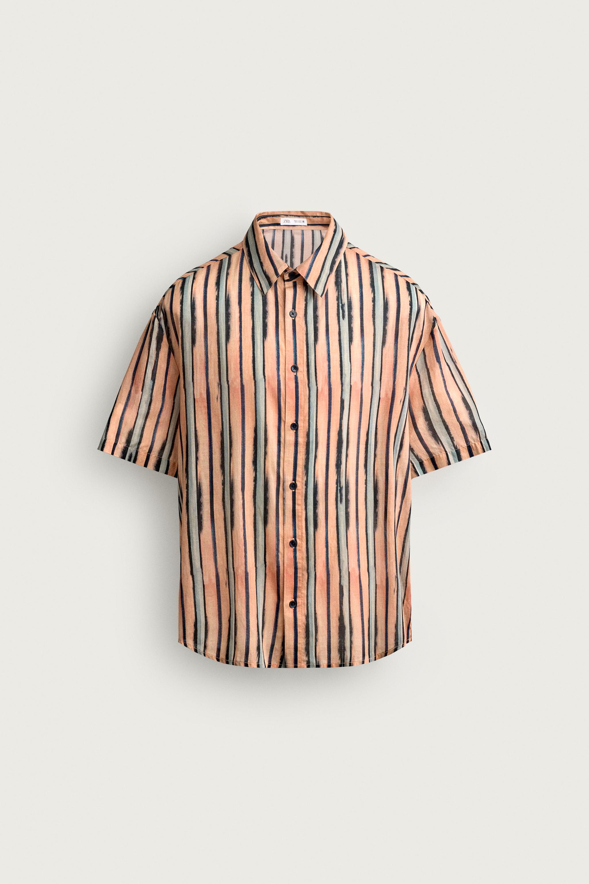 Мужские рубашки Zara COTTON-VISCOSE STRIPED SHIRT — фото 7