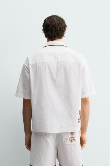 CHEMISE DÉCONTRACTÉE BRODÉE CONTRASTE - Écru de Zara - Image 2
