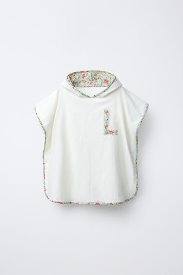 EMBROIDERED INITIAL FLORAL TRIM PONCHO TOWEL - L by Zara