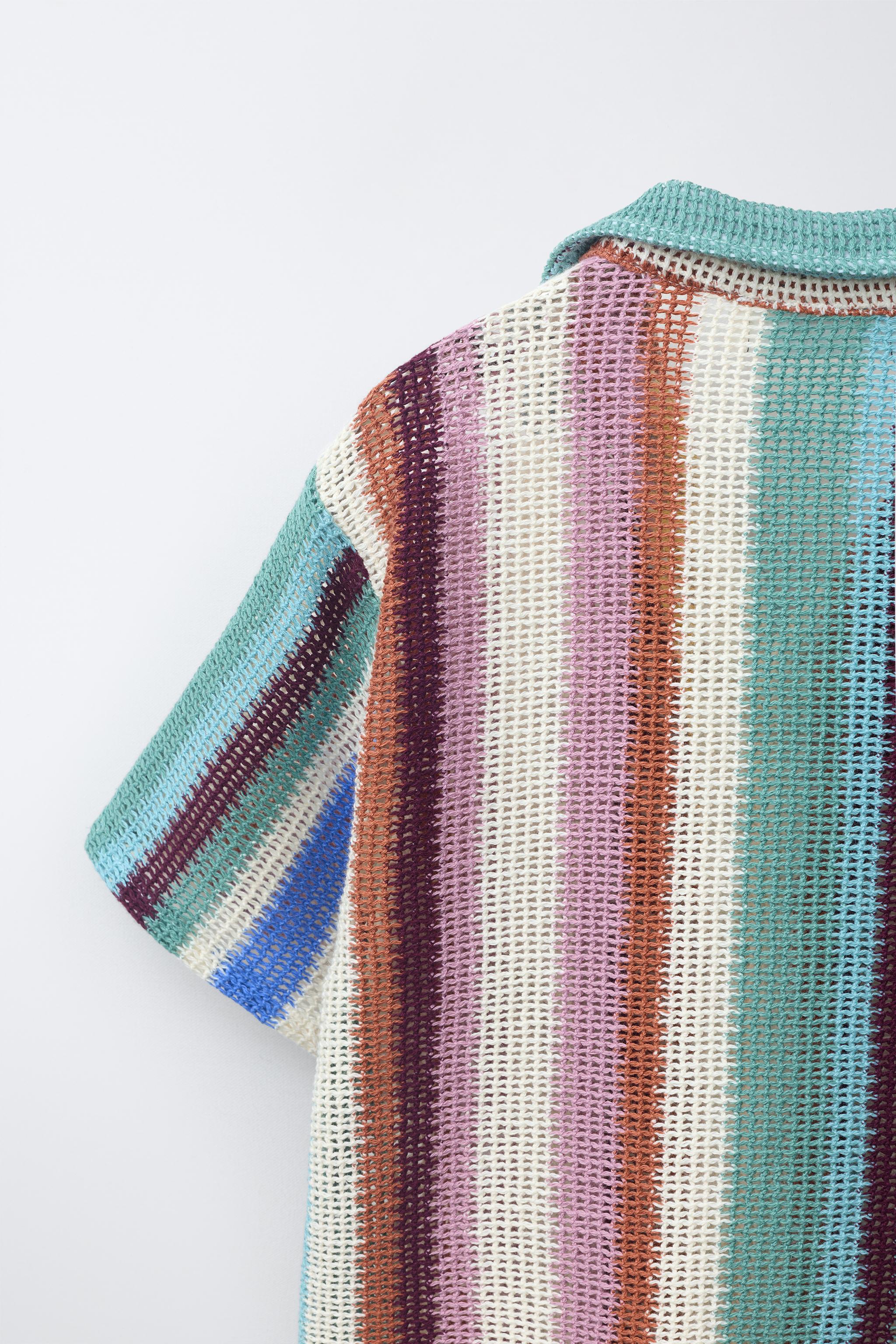 Детские рубашки Zara CROCHET STRIPED SHIRT — фото 5