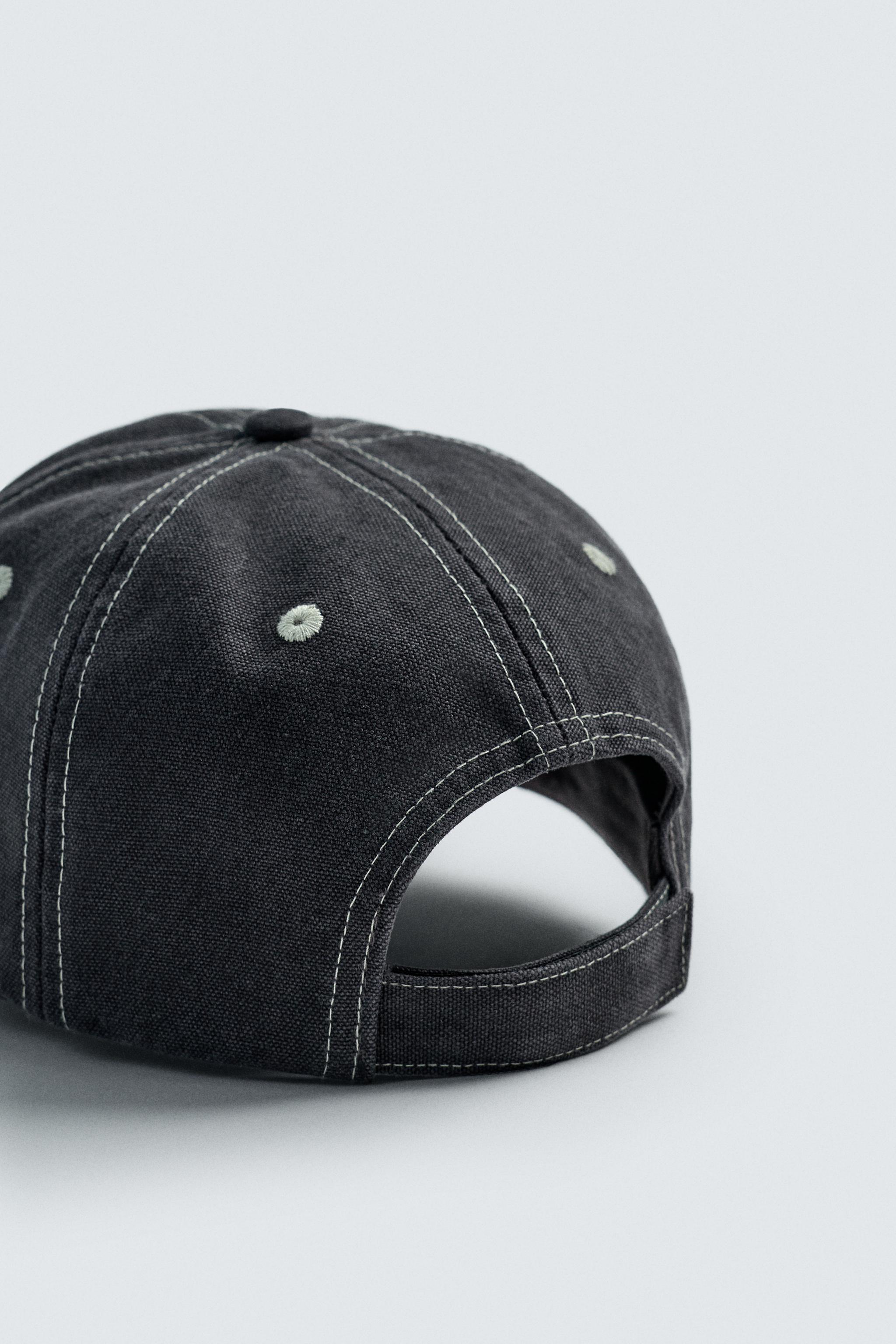 WASHED EMBROIDERED TEXT TOPSTITCHED CAP
