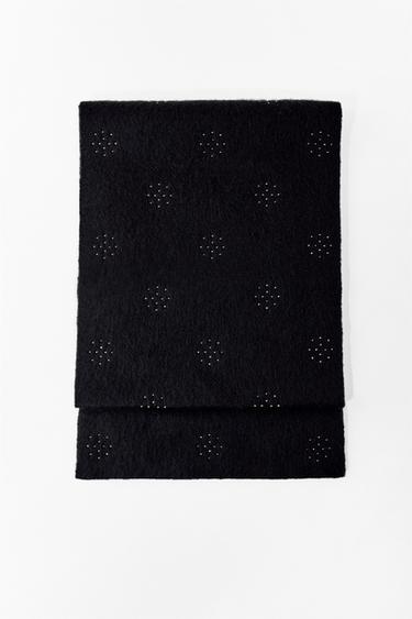 WOOL SCARF WITH RHINESTONES - Black by Zara