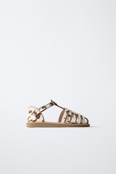 ANIMAL PRINT LEATHER CAGE SANDALS - Ecru White by Zara - Image 0