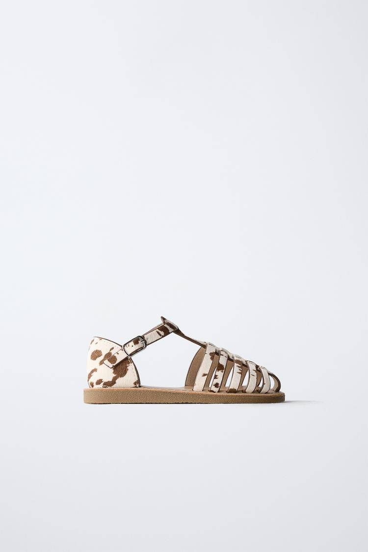 ANIMAL PRINT FISHERMAN SANDALS — Off White