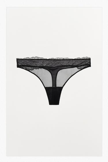 VISKOSE-TANGA MIT SPITZE - Schwarz von Zara