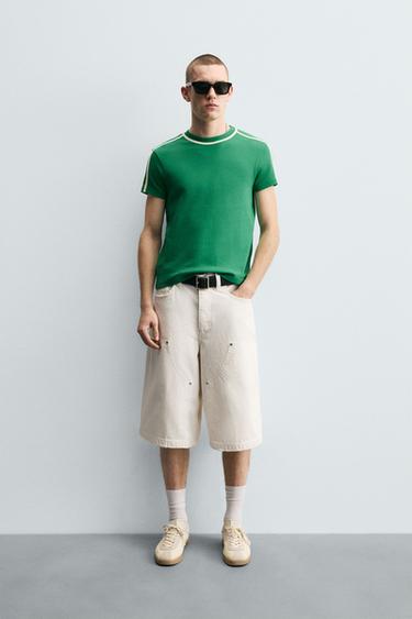 CAMISETA SLIM FIT CONTRASTE - Verde de Zara - Imagen 0