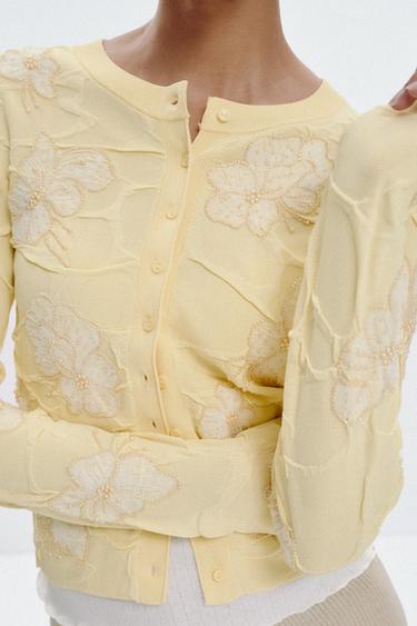 CARDIGAN WITH BEADS - Light yellow by Zara