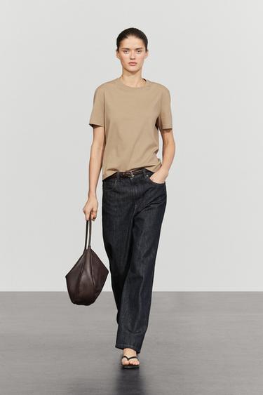 Zara Regular fit short sleeve T-shirt. - Stone - Image 0