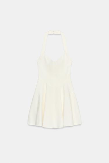 VESTIDO HALTER VUELO - Blanco roto de Zara
