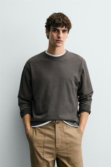 CAMISETA MANGA LARGA RAYAS - Marrón oscuro de Zara