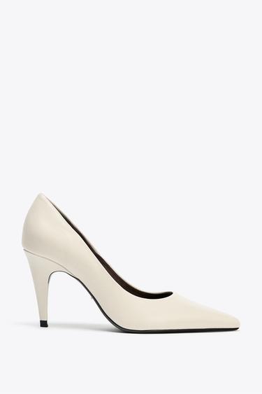 CHAUSSURES À TALONS EN CUIR - Blanc écru de Zara
