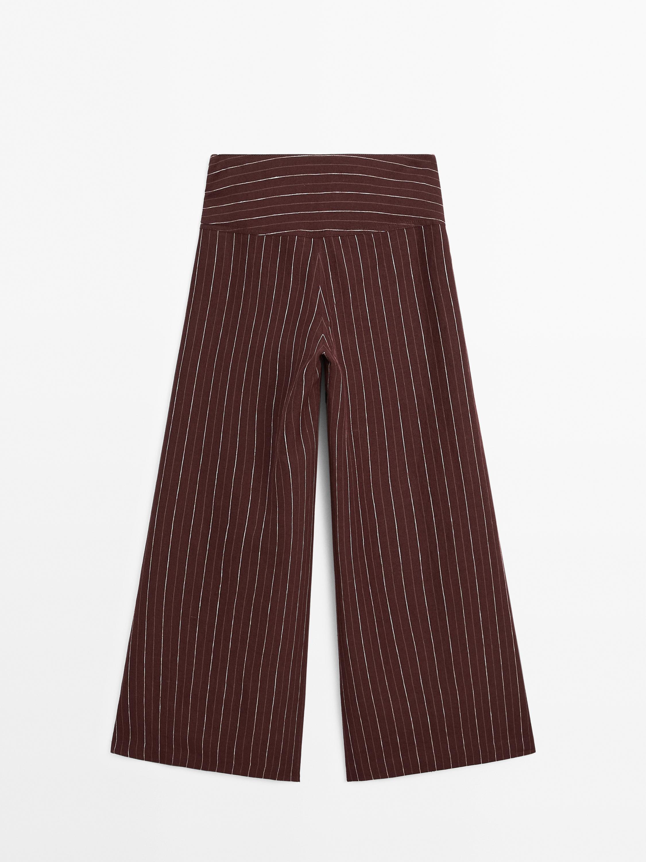 Pantalon large lin taille haute
