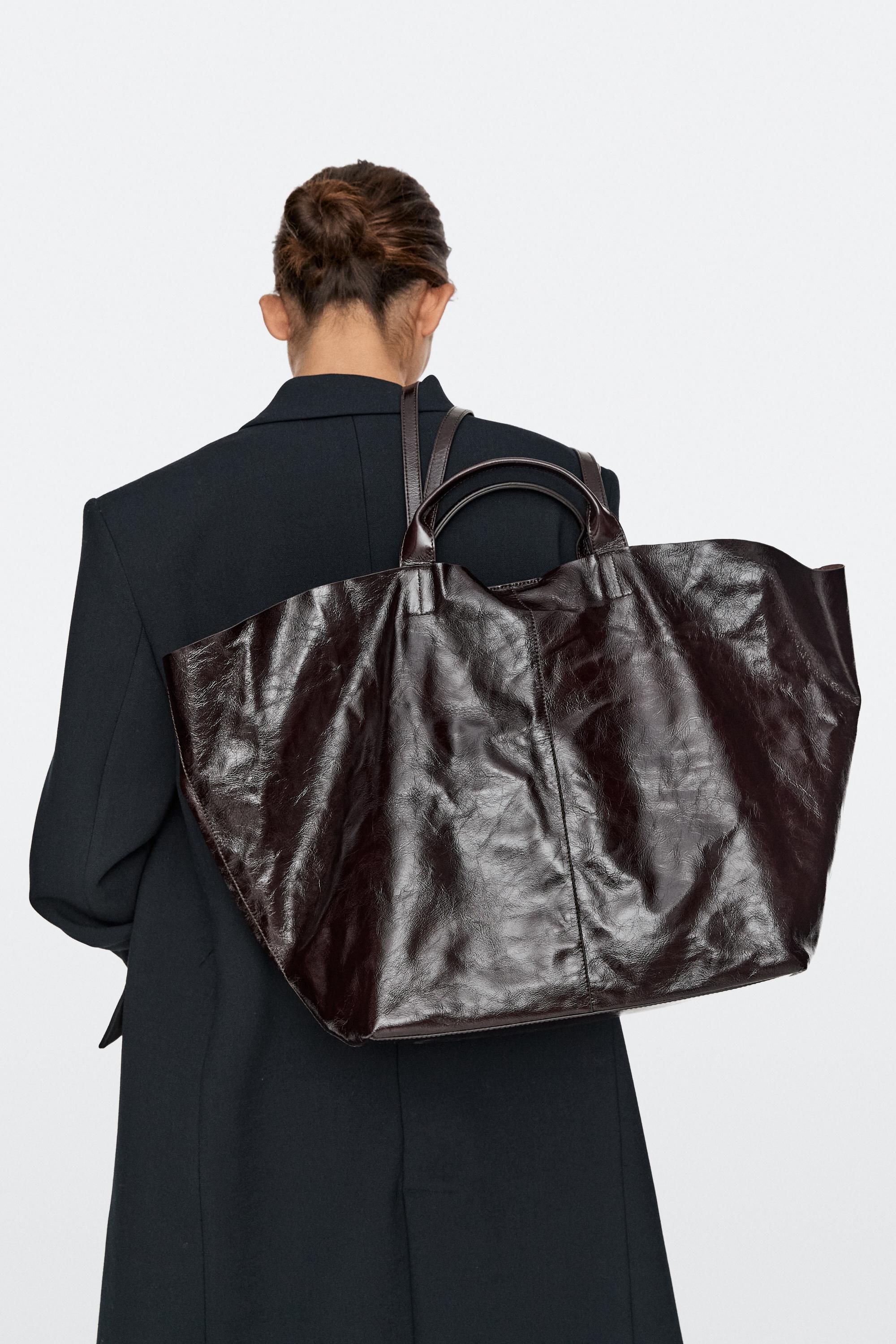 Maxi tote bag en cuir nappa craquelé
