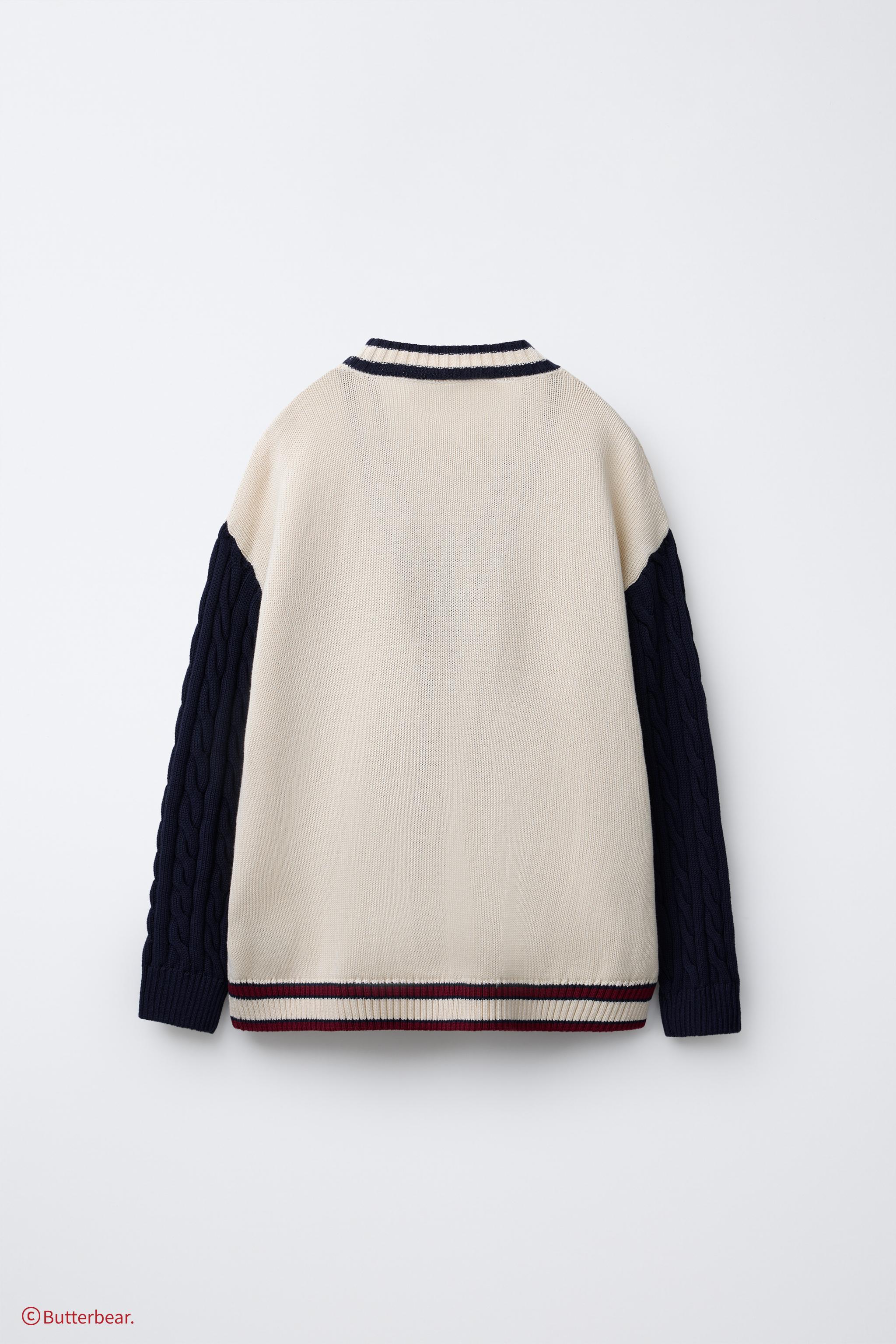タグ付き ニット ZARA ケーブルニット 3Dコート 新品 カーディガン BUTTERBEAR ©刺繍入りケーブルニットカーディガン - ダーク