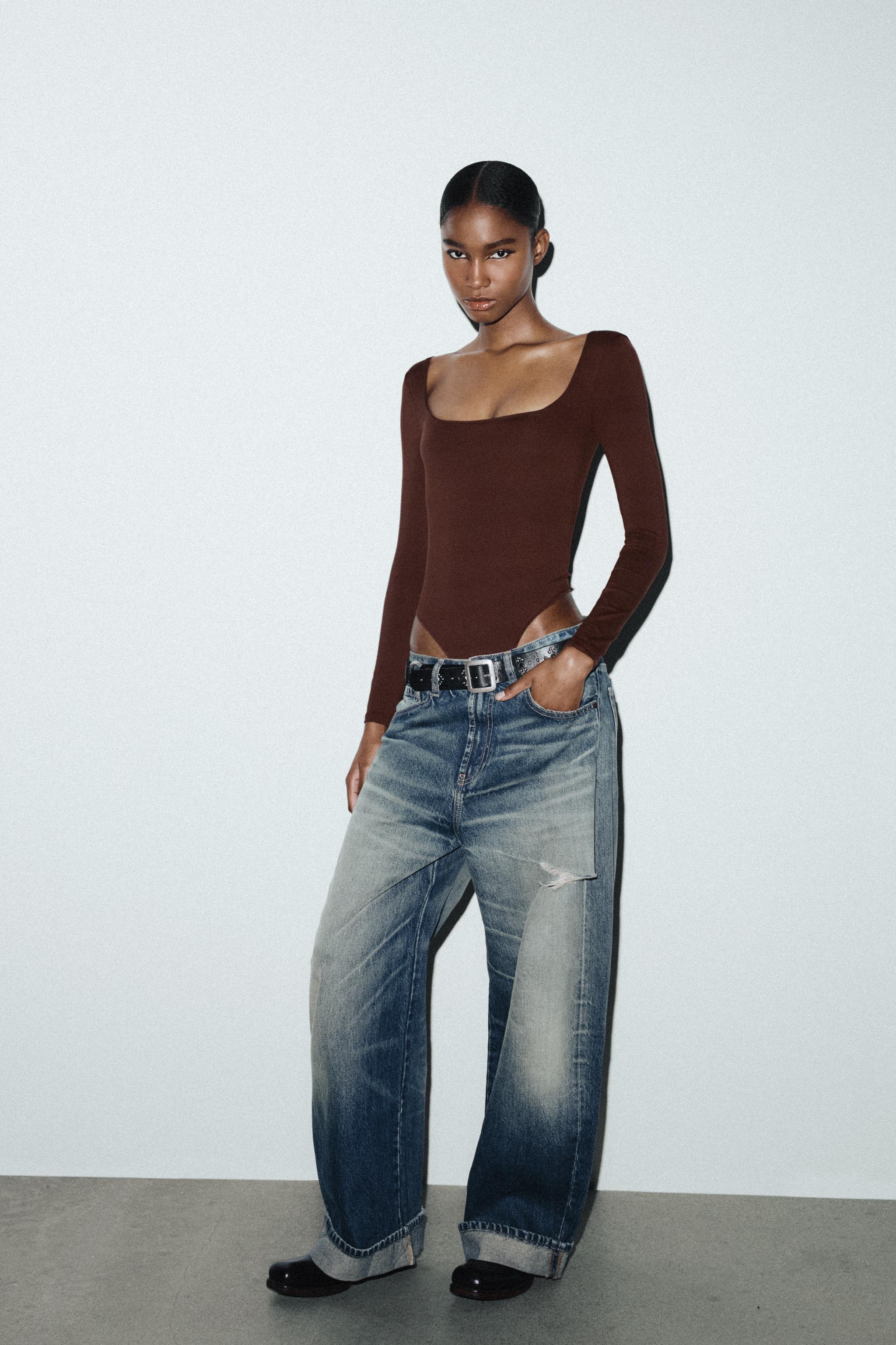 ポリアミドスクエアネックボディスーツ - ブラック | ZARA Japan