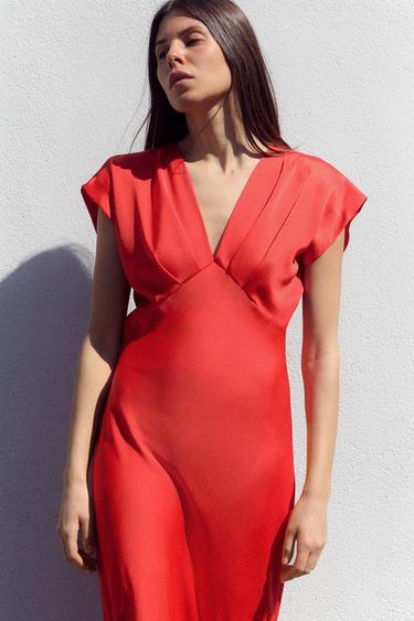 ROBE MI-LONGUE SATINÉE - Corail de Zara - Image 1