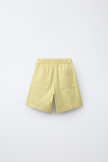 SHORT ÉLASTIQUES EN COTON - Citron vert de Zara - Image 1