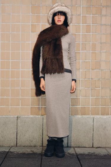 Zara 雙層長版連身裙 - 斑紋灰色