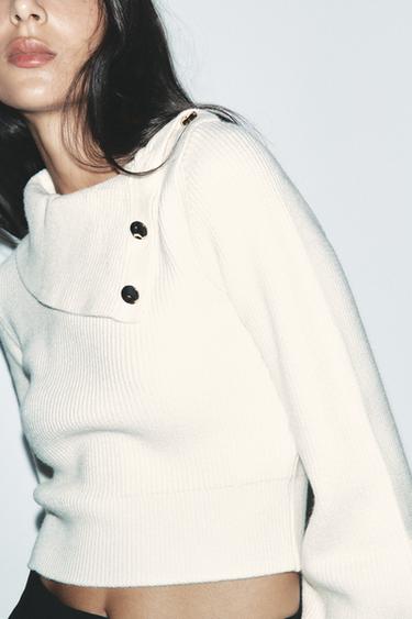 JERSEY PUNTO CUELLO BOTONES - Blanco roto de Zara