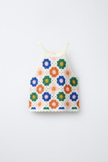 TRICOT TOP MET GEHAAKTE BLOEMEN - Multicolour van Zara - Afbeelding 0