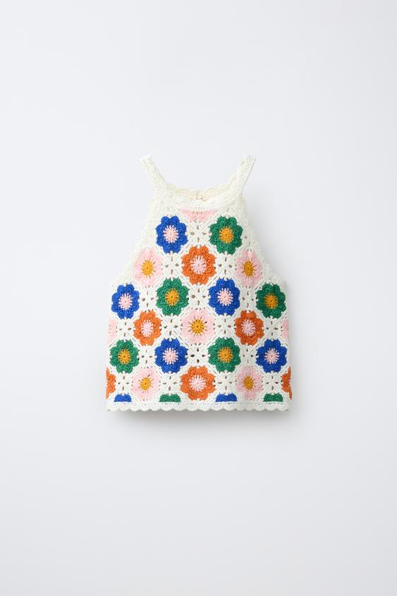 TOP DE MALHA CROCHÊ COM FLORES - Multicolor da Zara - Imagem 0