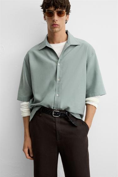 CHEMISE FLUIDE COUPE DÉCONTRACTÉE - Vert / Bleu de Zara - Image 4