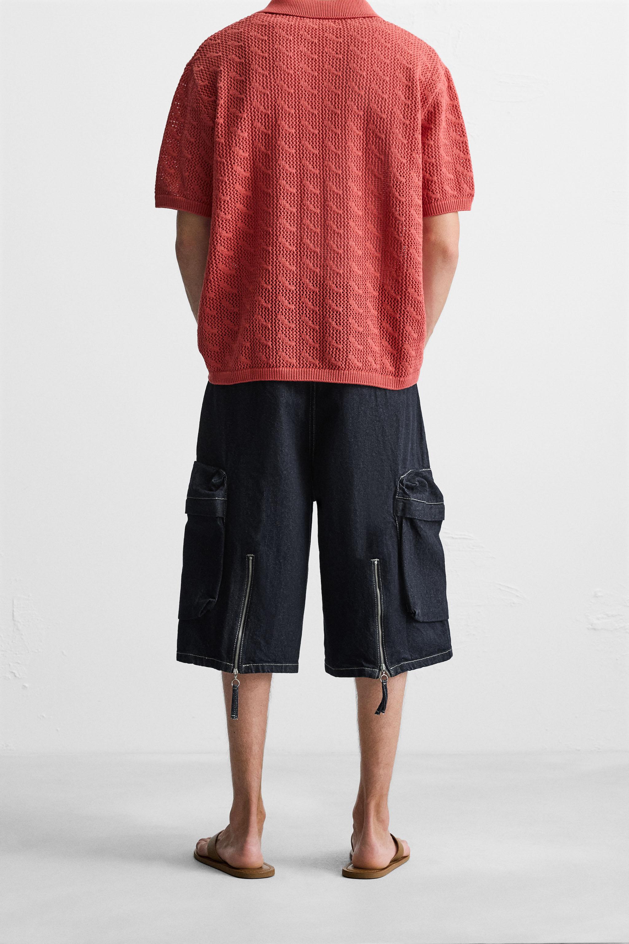 デニムカーゴワイドレッグバミューダパンツ - ブルー | ZARA