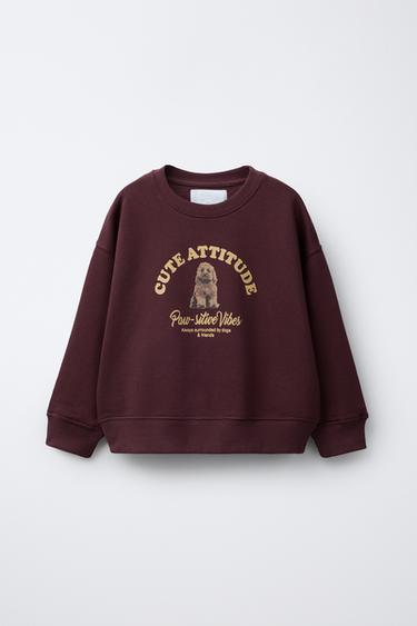 Zara DOG PRINT SWEATSHIRT - Burgundy - Image 0