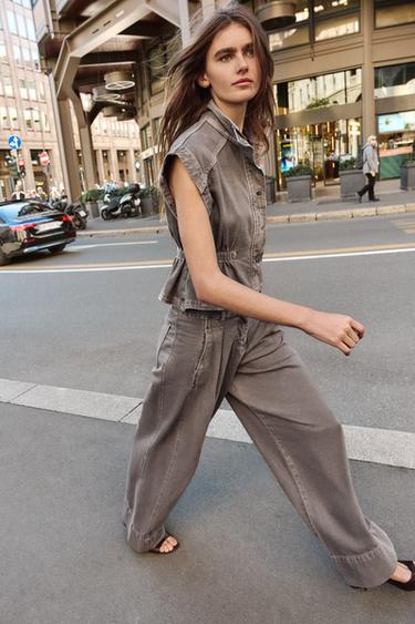 GILET Z1975 EN DENIM À COL MONTANT - Marron chiné de Zara - Image 3