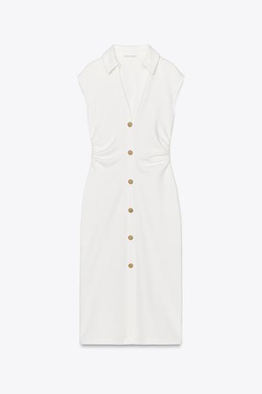 ROBE CHEMISE PIQUÉE - Blanc cassé de Zara - Image 6